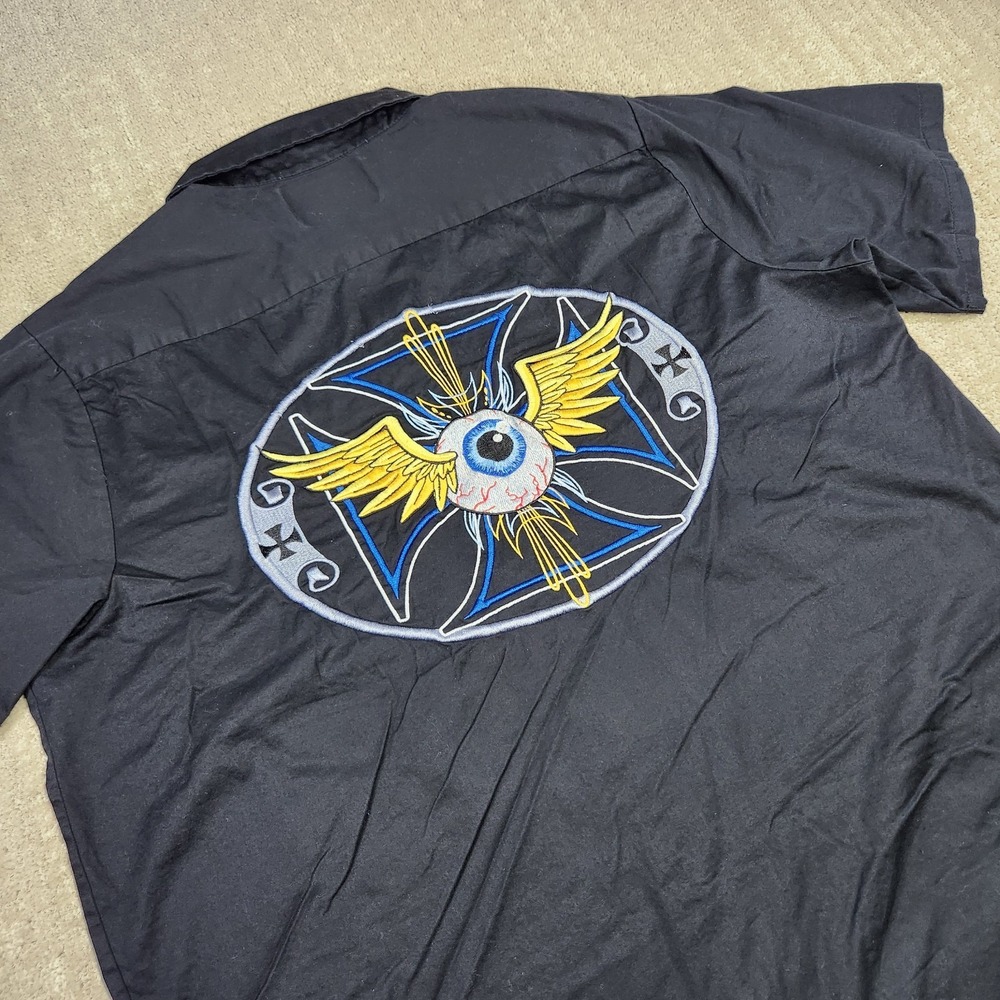 Lethal Threat Shirt Mens XL Skull Embroidered Biker Y2K USA Made Button Up
